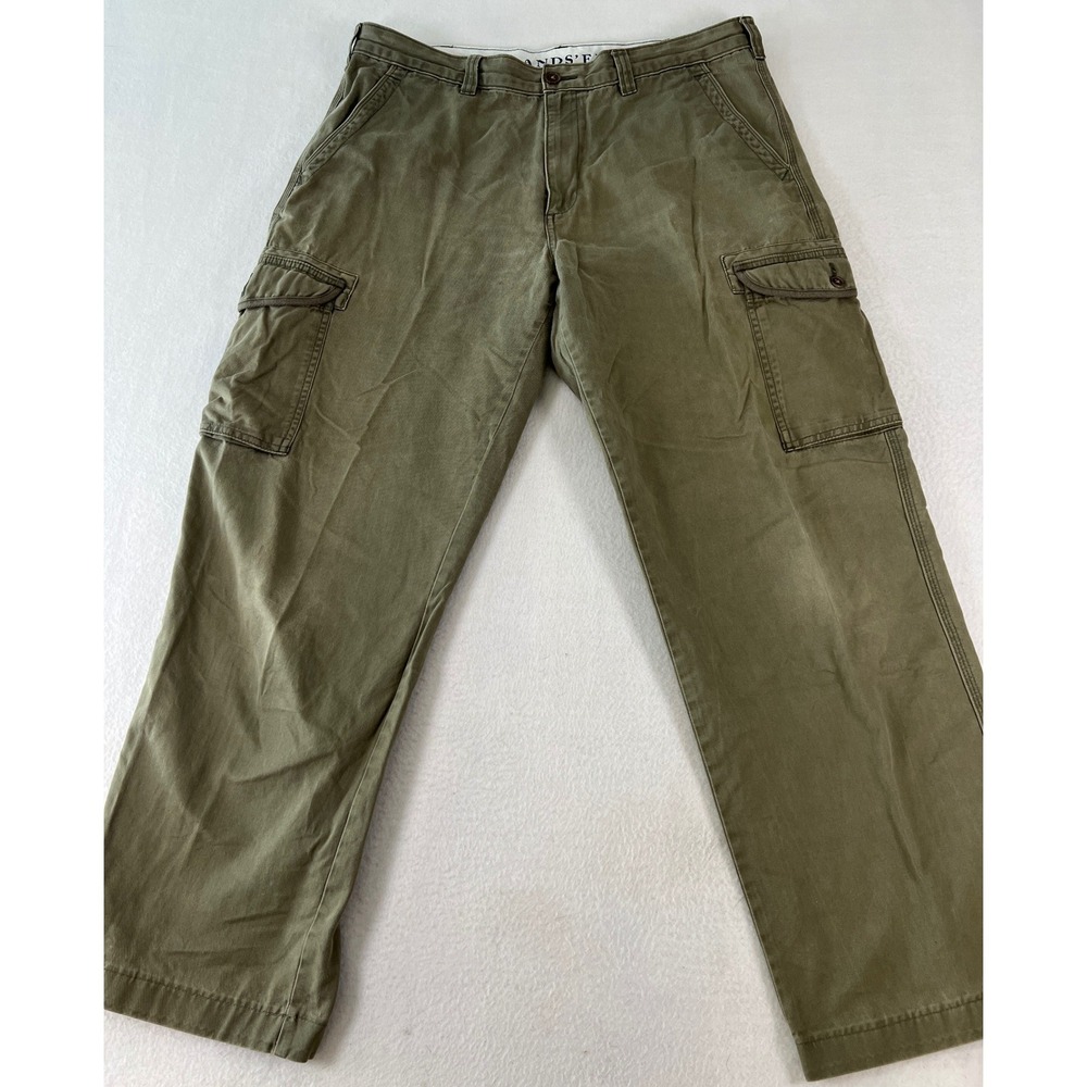 Lands End Cargo Pants Mens 36x28 Green Excellent Cotton Twill Utility Straight